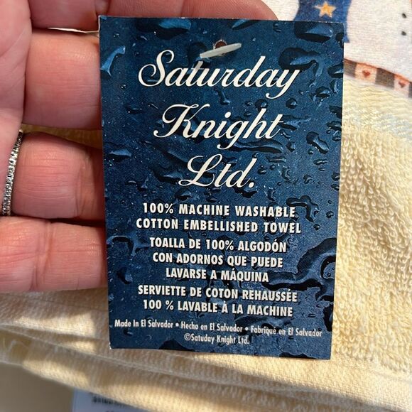 SATURDAY KNIGHT LTD Cream Blue Snowman Bath Hand Towel Decorative NWT Winter - Picture 3 of 8